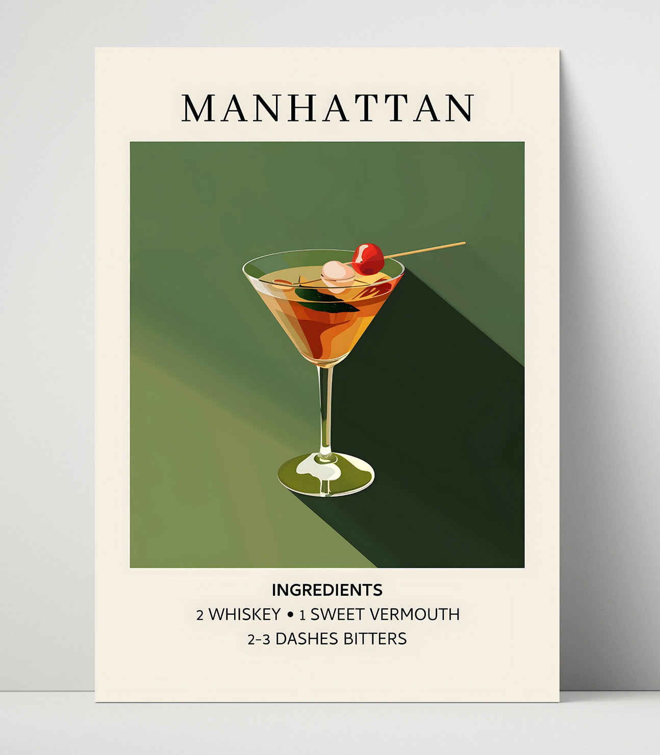 Manhattan Whiskey Cocktail Unframed Print 16x20 wall art print – Drink Recipes decor