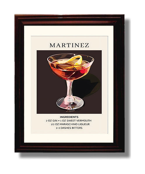 Martinez 8x10 Black Matted Beveled Frame cocktail recipe wall art