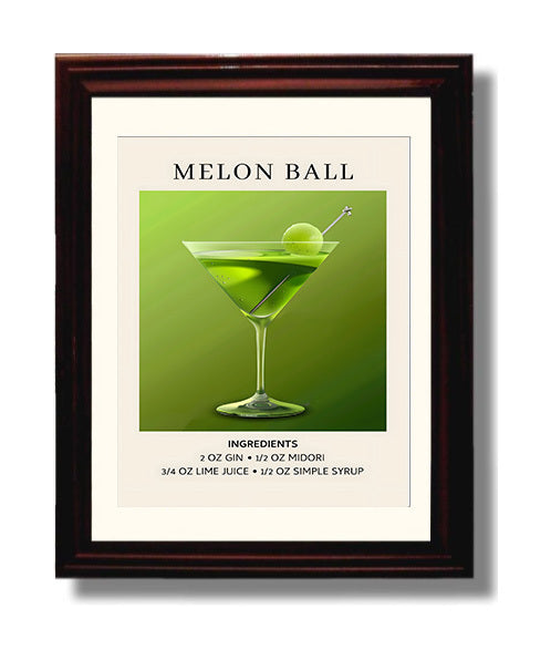 Melon Ball 8x10 Black Matted Beveled Frame cocktail recipe wall art