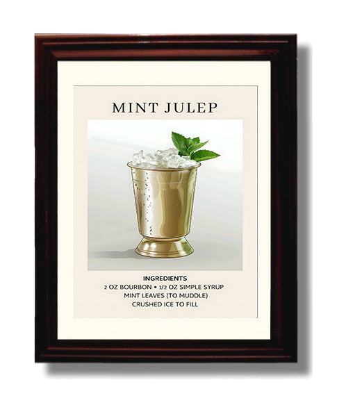 Mint Julep 8x10 Black Matted Beveled Frame cocktail recipe wall art