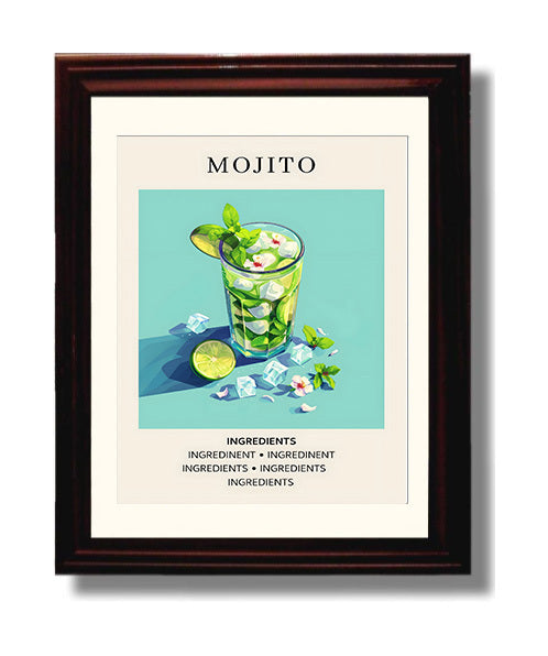 Mojito 8x10 Black Matted Beveled Frame cocktail recipe wall art