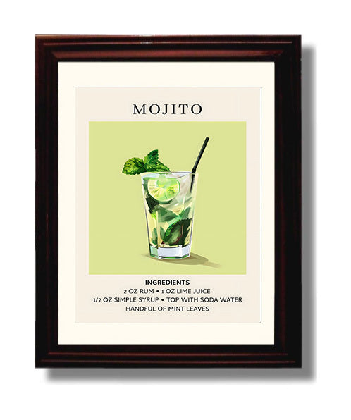 Mojito 8x10 Black Matted Beveled Frame cocktail recipe wall art