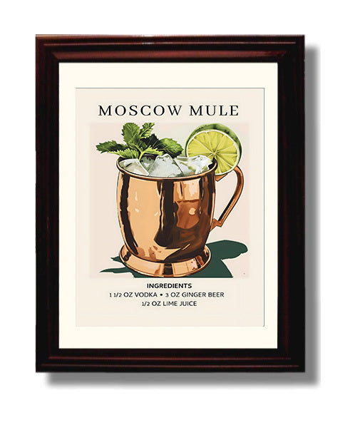 Moscow Mule 8x10 Black Matted Beveled Frame cocktail recipe wall art