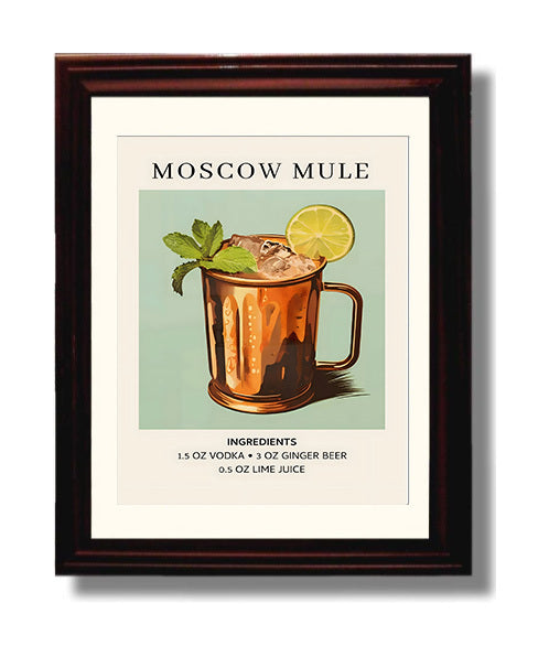 Moscow Mule 8x10 Black Matted Beveled Frame cocktail recipe wall art