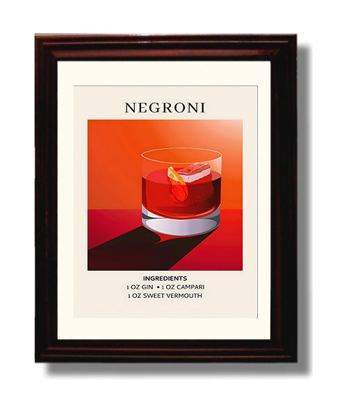 Negroni 8x10 Black Matted Beveled Frame cocktail recipe wall art