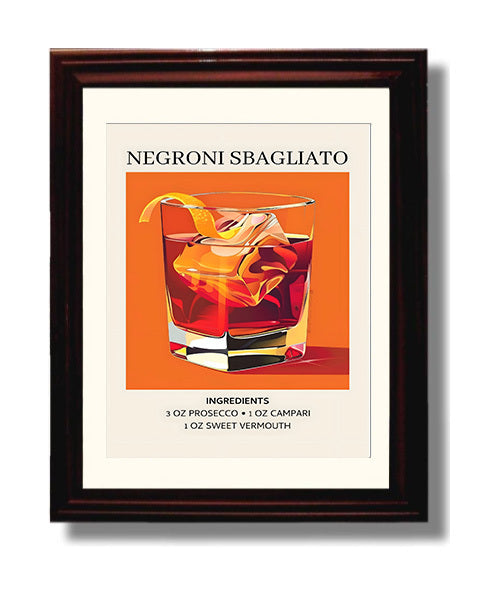 Negroni Sbagliato 8x10 Black Matted Beveled Frame cocktail recipe wall art