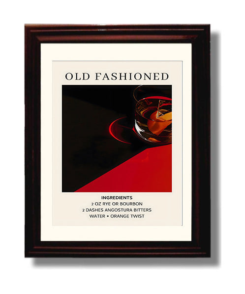 Old Fashioned 8x10 Black Matted Beveled Frame cocktail recipe wall art