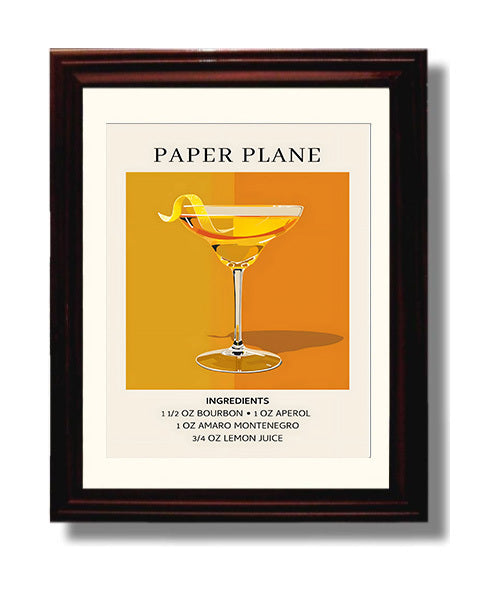 Paper Plane 8x10 Black Matted Beveled Frame cocktail recipe wall art