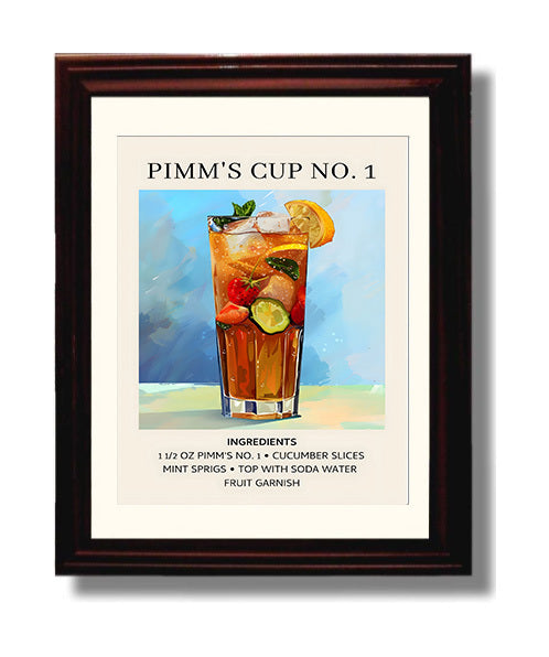 Pimm's Cup No. 1 8x10 Black Matted Beveled Frame cocktail recipe wall art