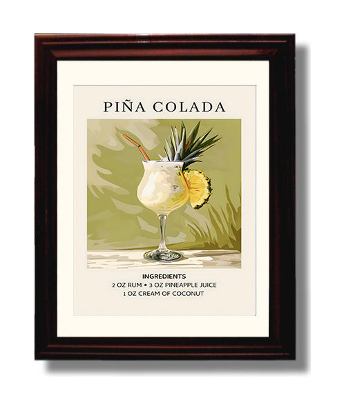 Piña Colada 8x10 Black Matted Beveled Frame cocktail recipe wall art