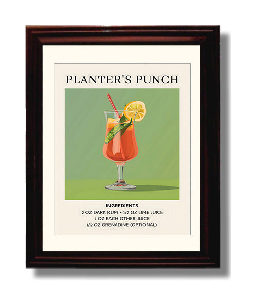 Planter's Punch 8x10 Black Matted Beveled Frame cocktail recipe wall art