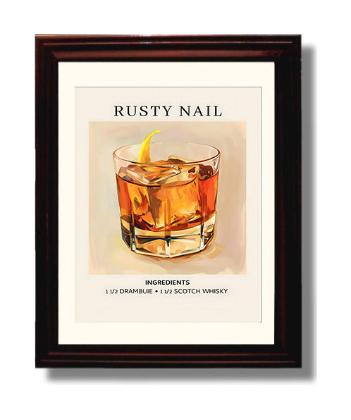 Rusty Nail 8x10 Black Matted Beveled Frame cocktail recipe wall art