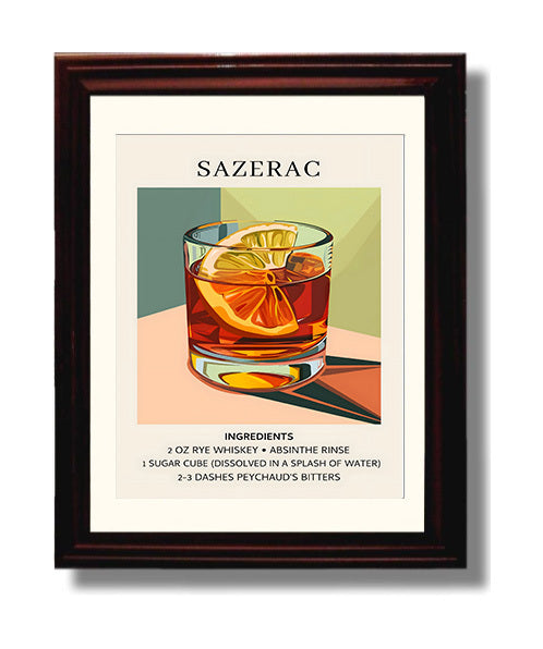 Sazerac 8x10 Black Matted Beveled Frame cocktail recipe wall art