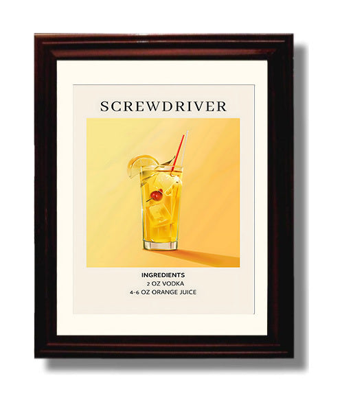 Screwdriver 8x10 Black Matted Beveled Frame cocktail recipe wall art