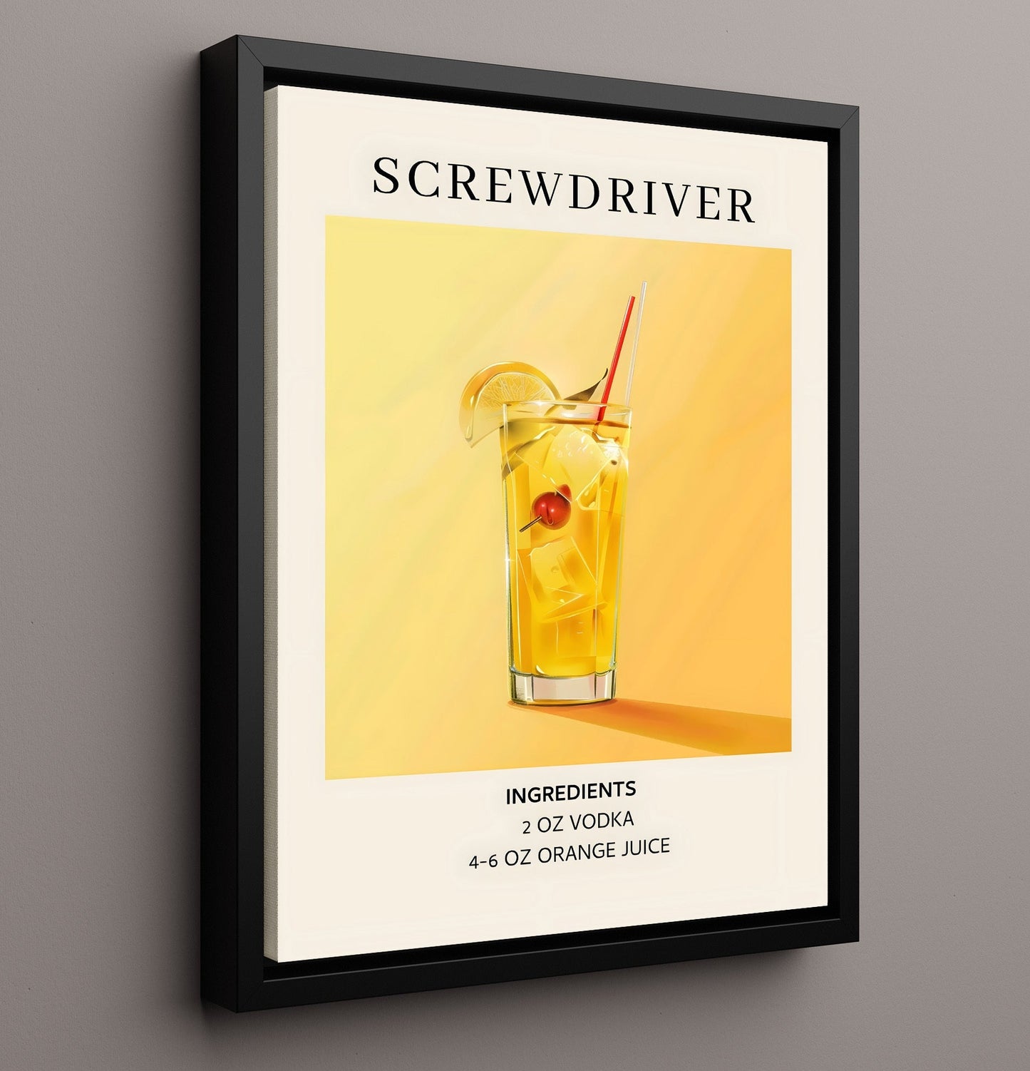 Screwdriver 8x10 Framed Canvas cocktail recipe wall art