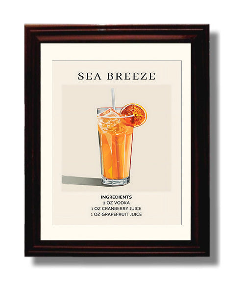 Sea Breeze 8x10 Black Matted Beveled Frame cocktail recipe wall art