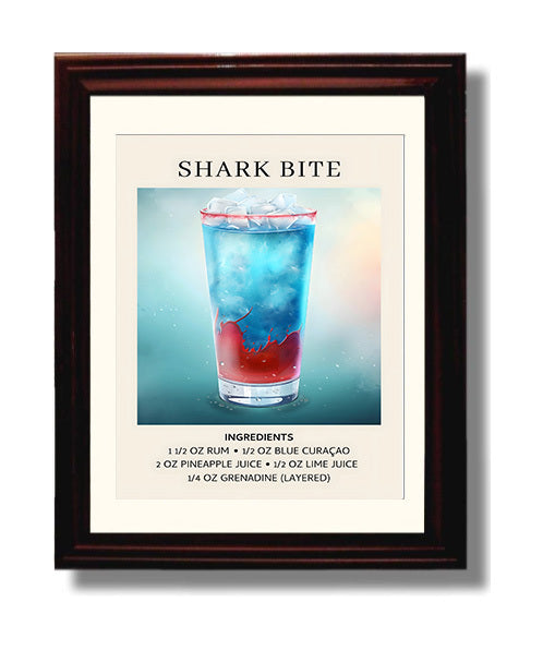 Shark Bite 8x10 Black Matted Beveled Frame cocktail recipe wall art