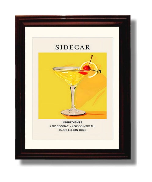 Sidecar 8x10 Black Matted Beveled Frame cocktail recipe wall art