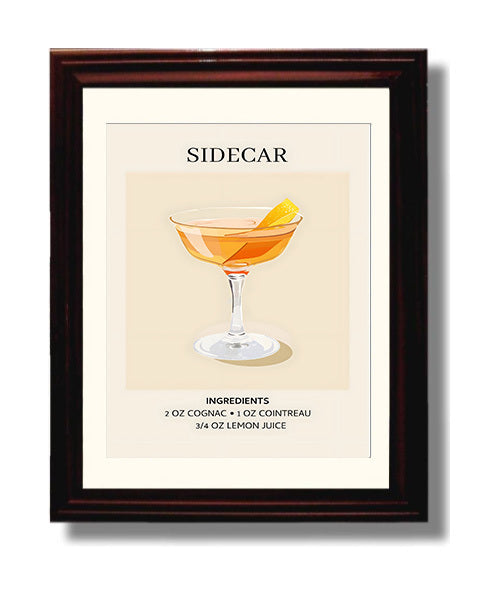Sidecar 8x10 Black Matted Beveled Frame cocktail recipe wall art