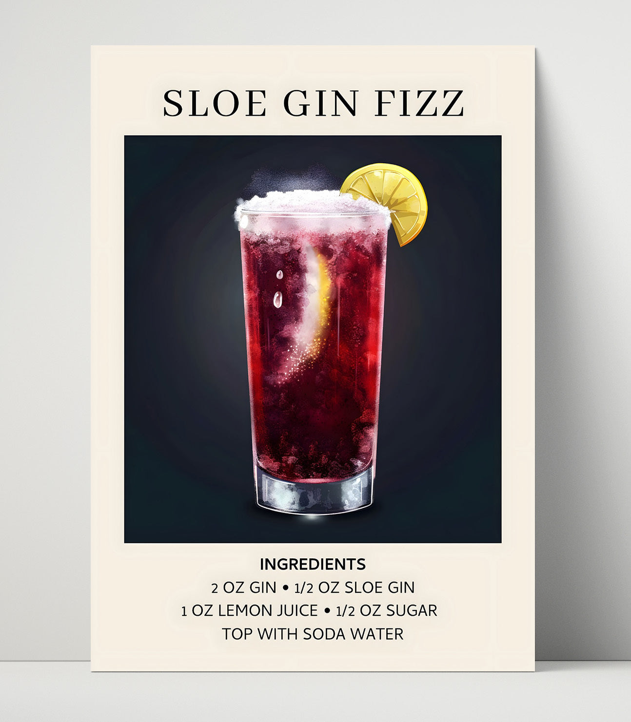 Sloe Gin Fizz Refreshing Collins Unframed Print 16x20 wall art print – Drink Recipes decor