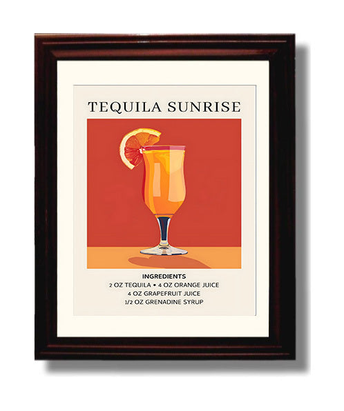 Tequila Sunrise 8x10 Black Matted Beveled Frame cocktail recipe wall art