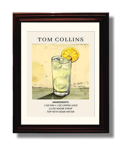 Tom Collins 8x10 Black Matted Beveled Frame cocktail recipe wall art