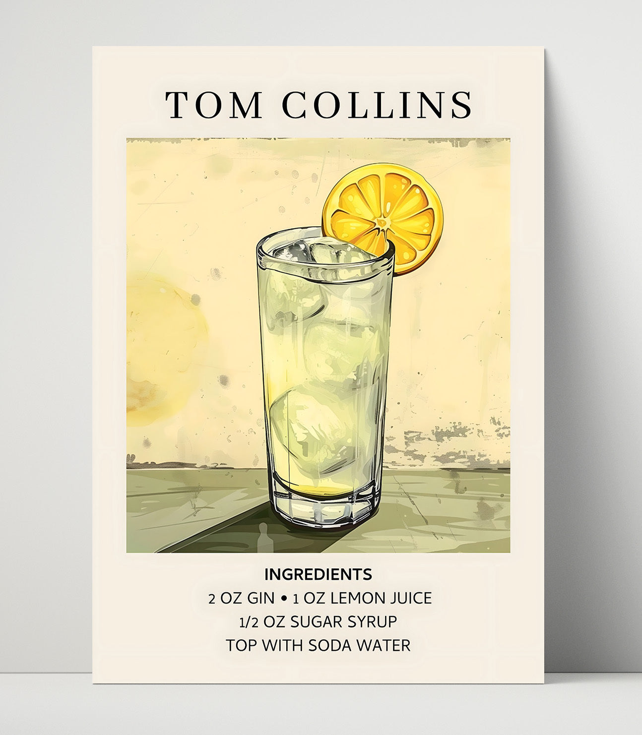 Tom Collins Classic Gin Cocktail Unframed Print 16x20 wall art print – Drink Recipes decor