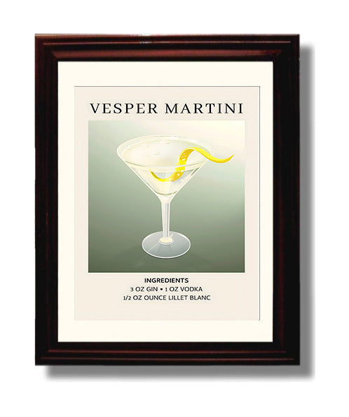 Vesper Martini 8x10 Black Matted Beveled Frame cocktail recipe wall art