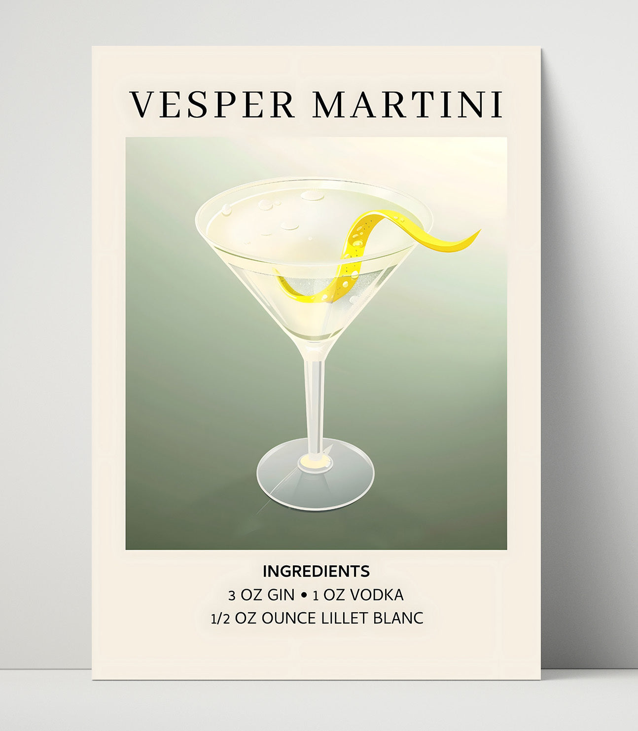 Vesper Martini James Bond Classic Unframed Print 16x20 wall art print – Drink Recipes decor
