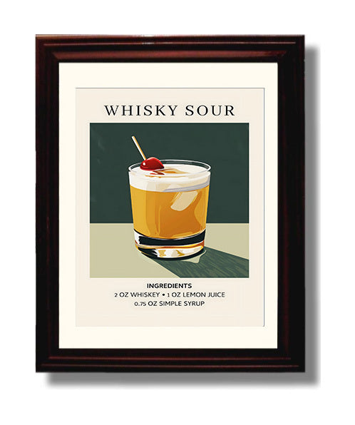 Whiskey Sour 8x10 Black Matted Beveled Frame cocktail recipe wall art