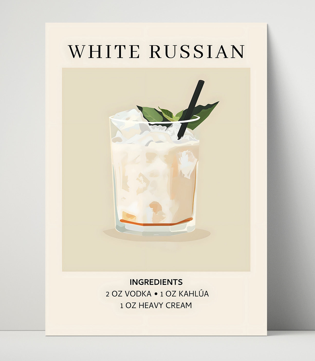 White Russian Vodka Coffee Cocktail Unframed Print 16x20 wall art print – Drink Recipes decor