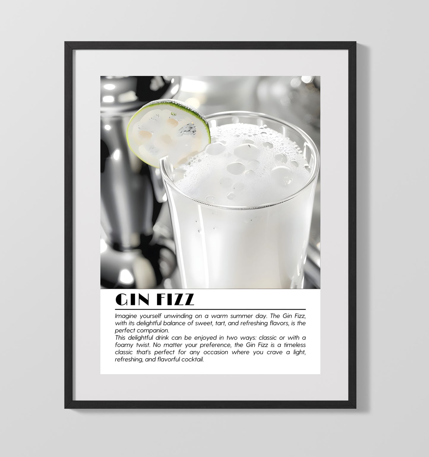 Gin Fizz Foamy Classic Drinks Defined Poster - 16x20 Gallery Frame