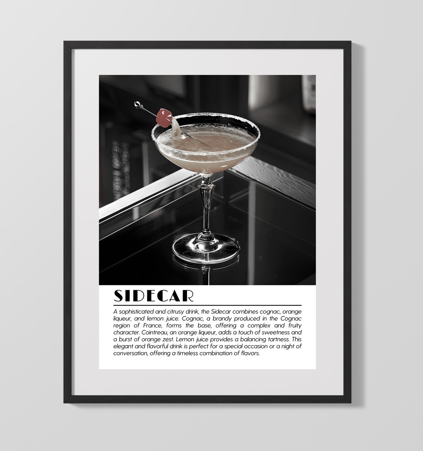 Sidecar Cherry Garnish Drinks Defined Poster - 16x20 Gallery Frame