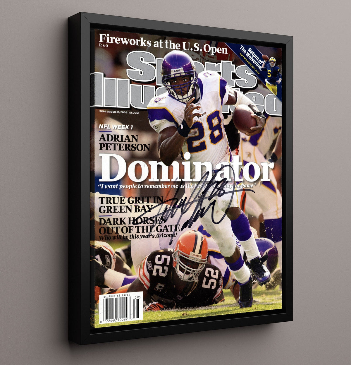 Adrian Peterson - Minnesota Football Dominator Season Feature 2009 SI Cover 8x10 Framed Canvas vintage football wall art