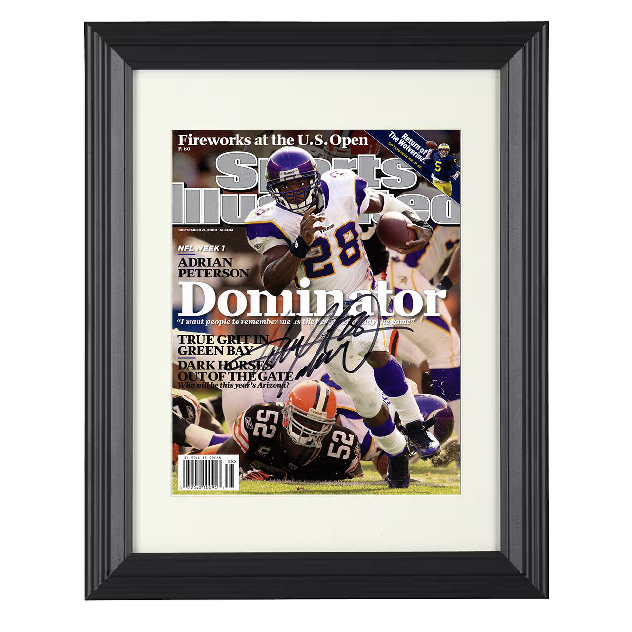 Adrian Peterson – Minnesota Dominator Season Feature 2009 SI – 8x10 black beveled framed football wall art