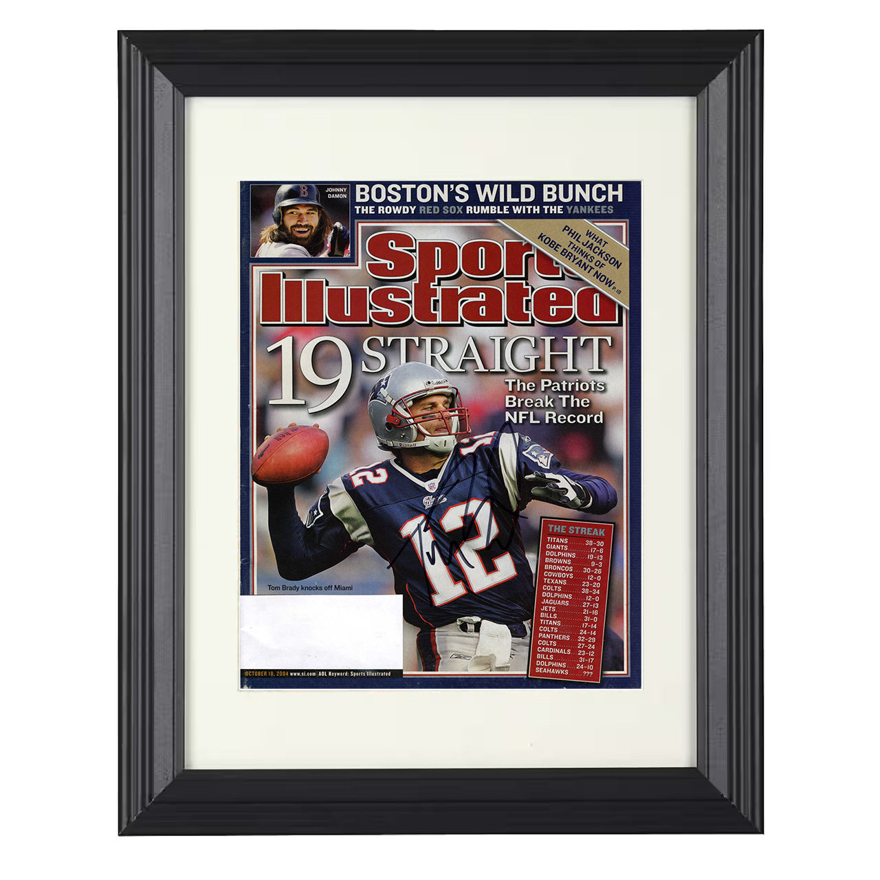 Brady – New England 19 Straight Wins NFL Record 2004 SI – 8x10 black beveled framed football wall art