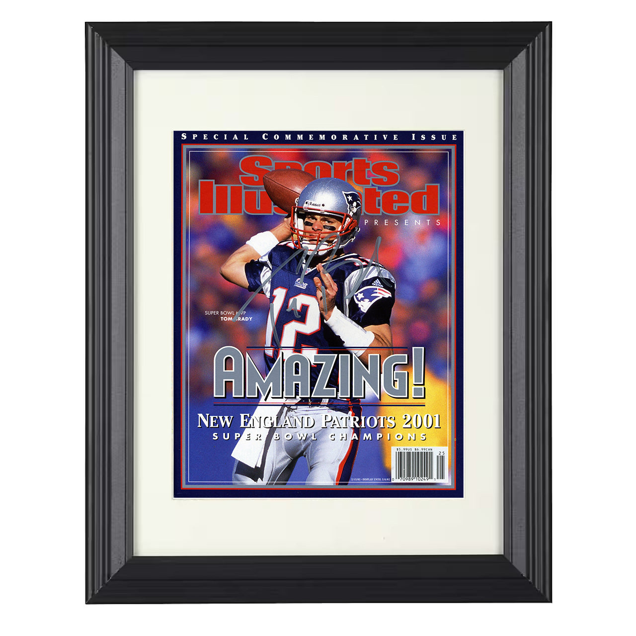 Brady – New England Championship Commemorative 2001 SI – 8x10 black beveled framed football wall art