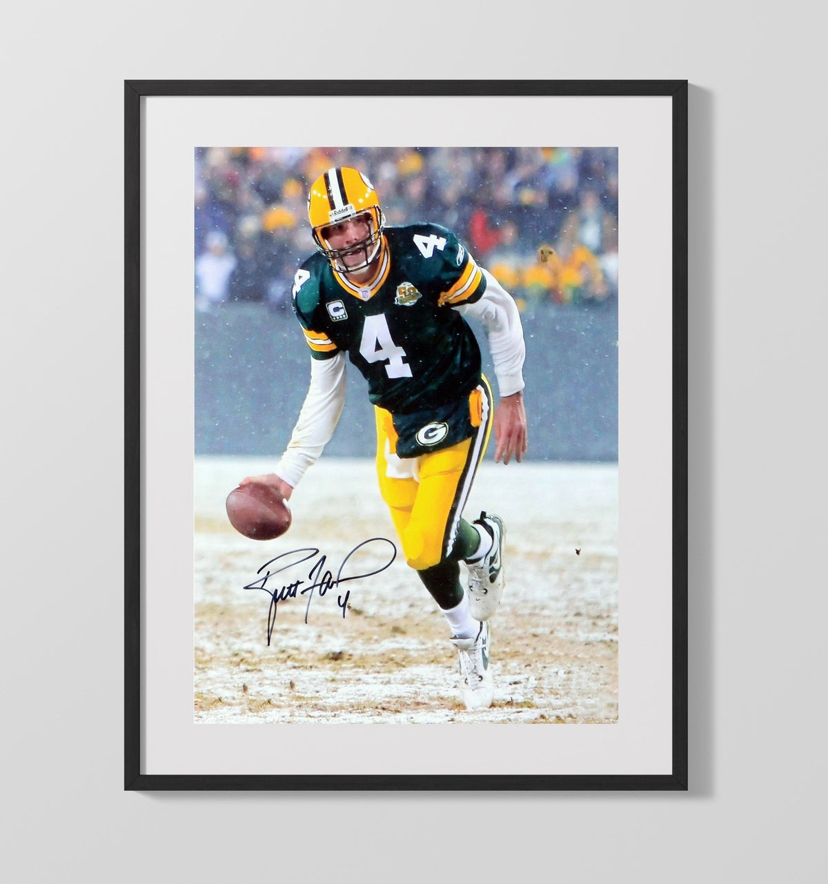Brett Favre - Green Bay Football Snow Game Quarterback Run - Vintage Football Wall Art - Football Framed Print