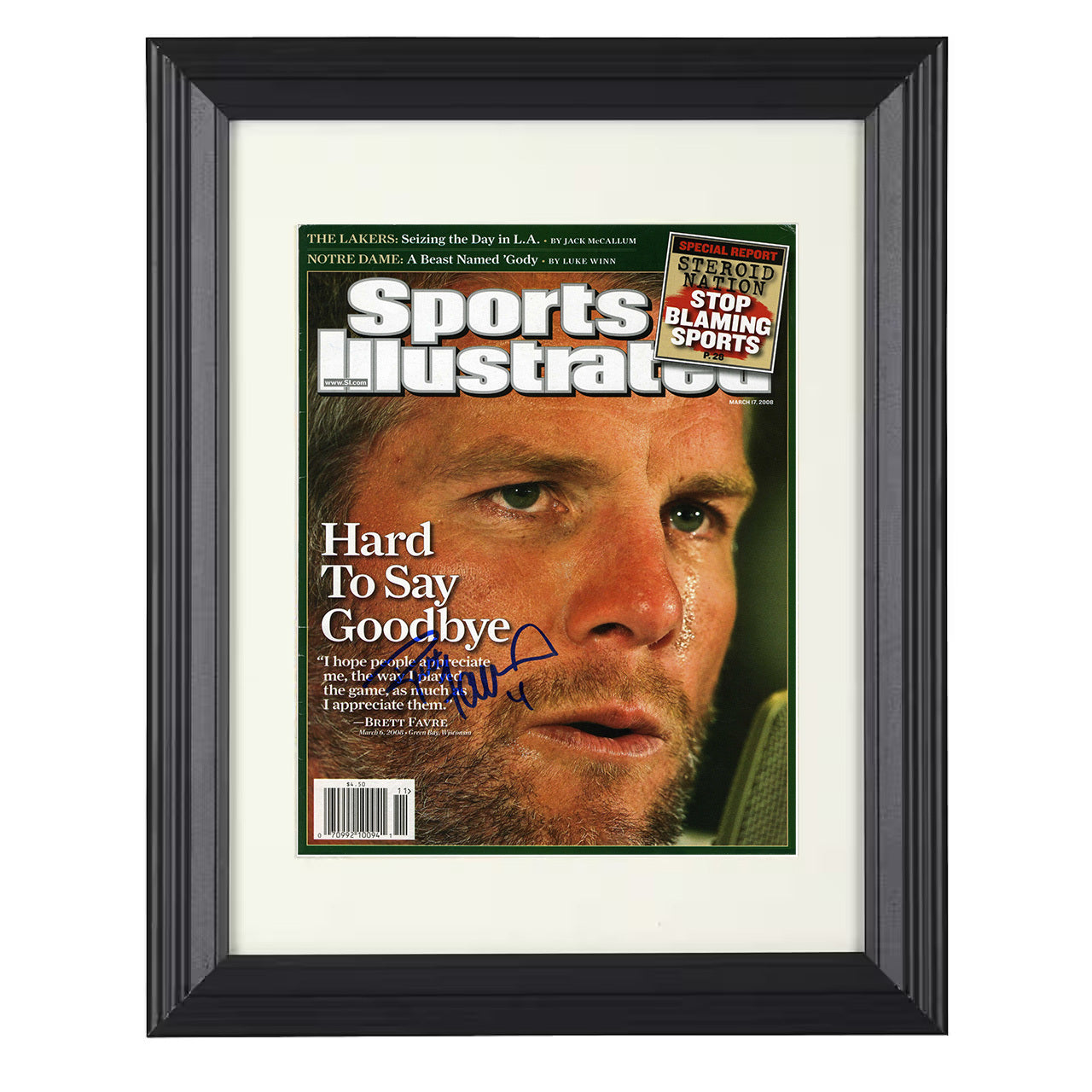 Brett Favre – Green Bay Hard to Say Goodbye 2008 SI – 8x10 black beveled framed football wall art