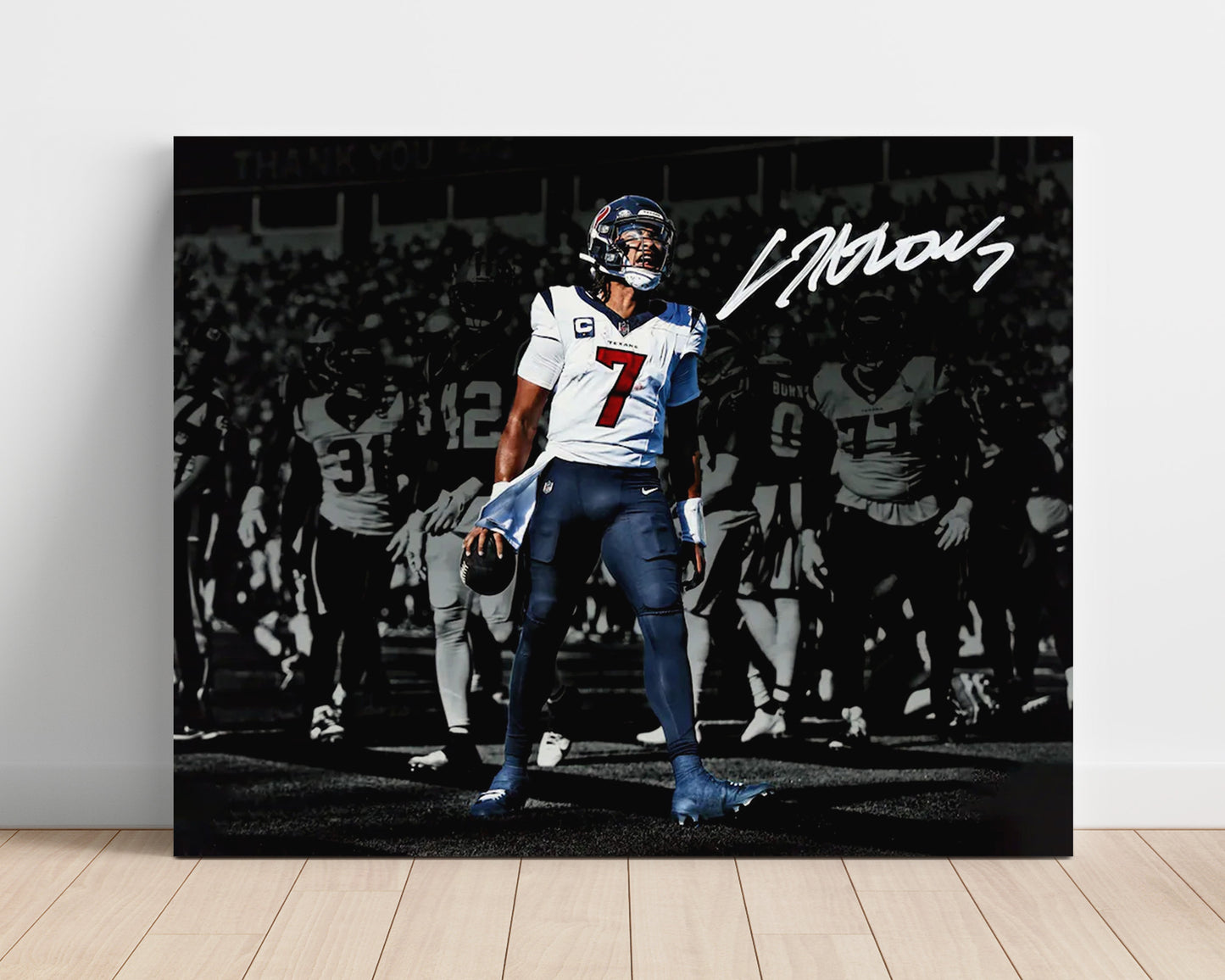 Cj Stroud - Houston Football Quarterback At Line of Scrimmage Football Wall Art - football wall art print