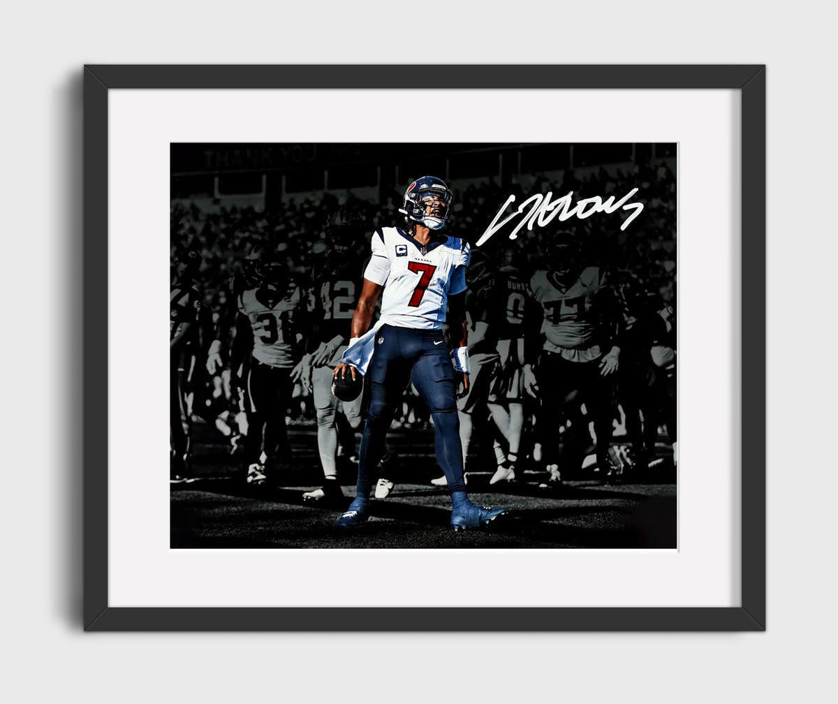 CJ Stroud - Houston Football Quarterback at Line of Scrimmage - Vintage Football Wall Art - Football Framed Print