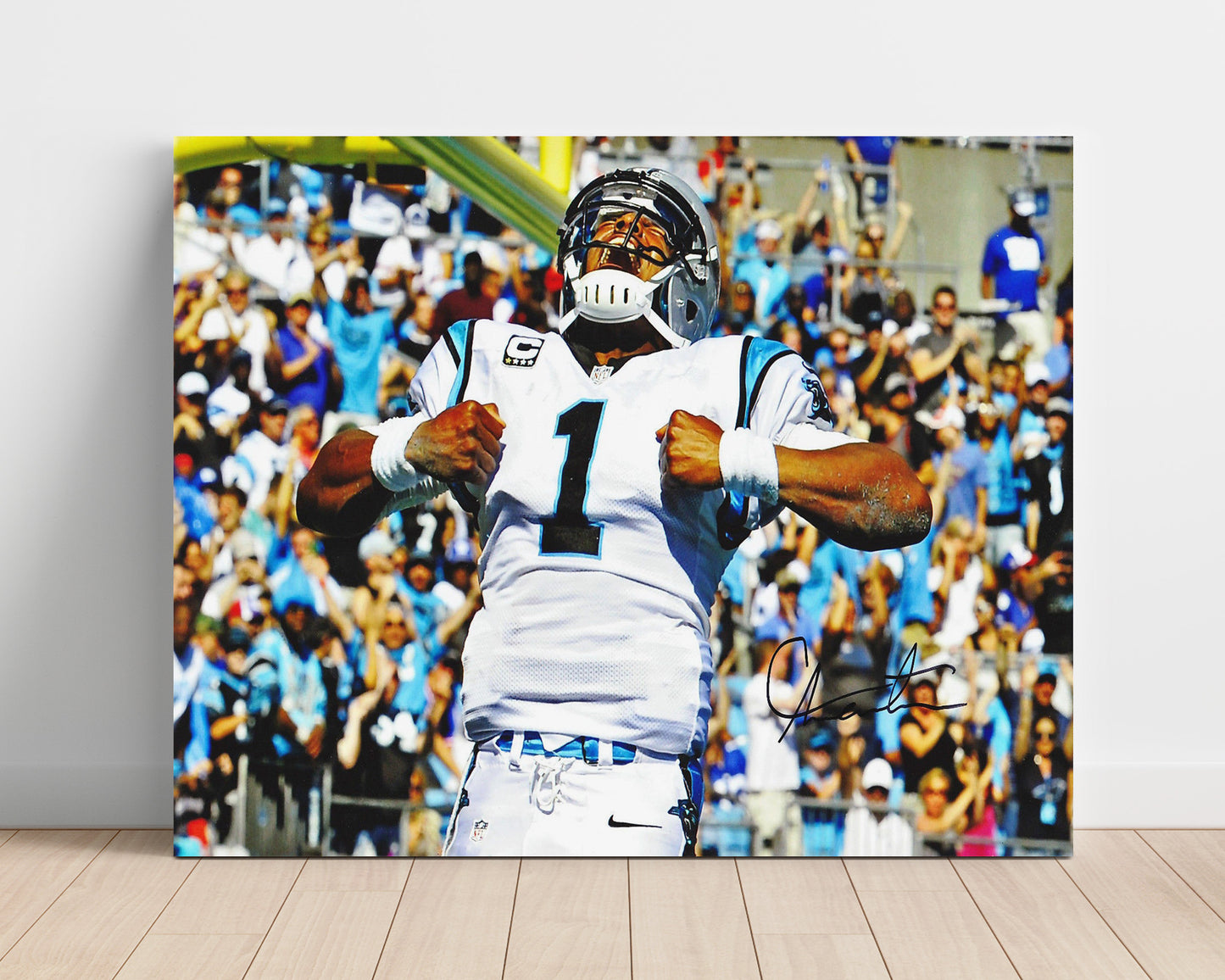 Cam Newton - Carolina Football Quarterback Celebration Flex Spotlight Football Wall Art - football wall art print