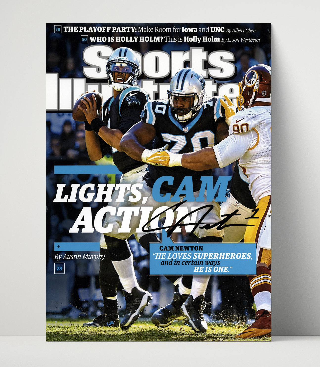 Cam Newton - Carolina Football Lights Cam Action 2015 SI Cover Football Wall Art - football wall art print