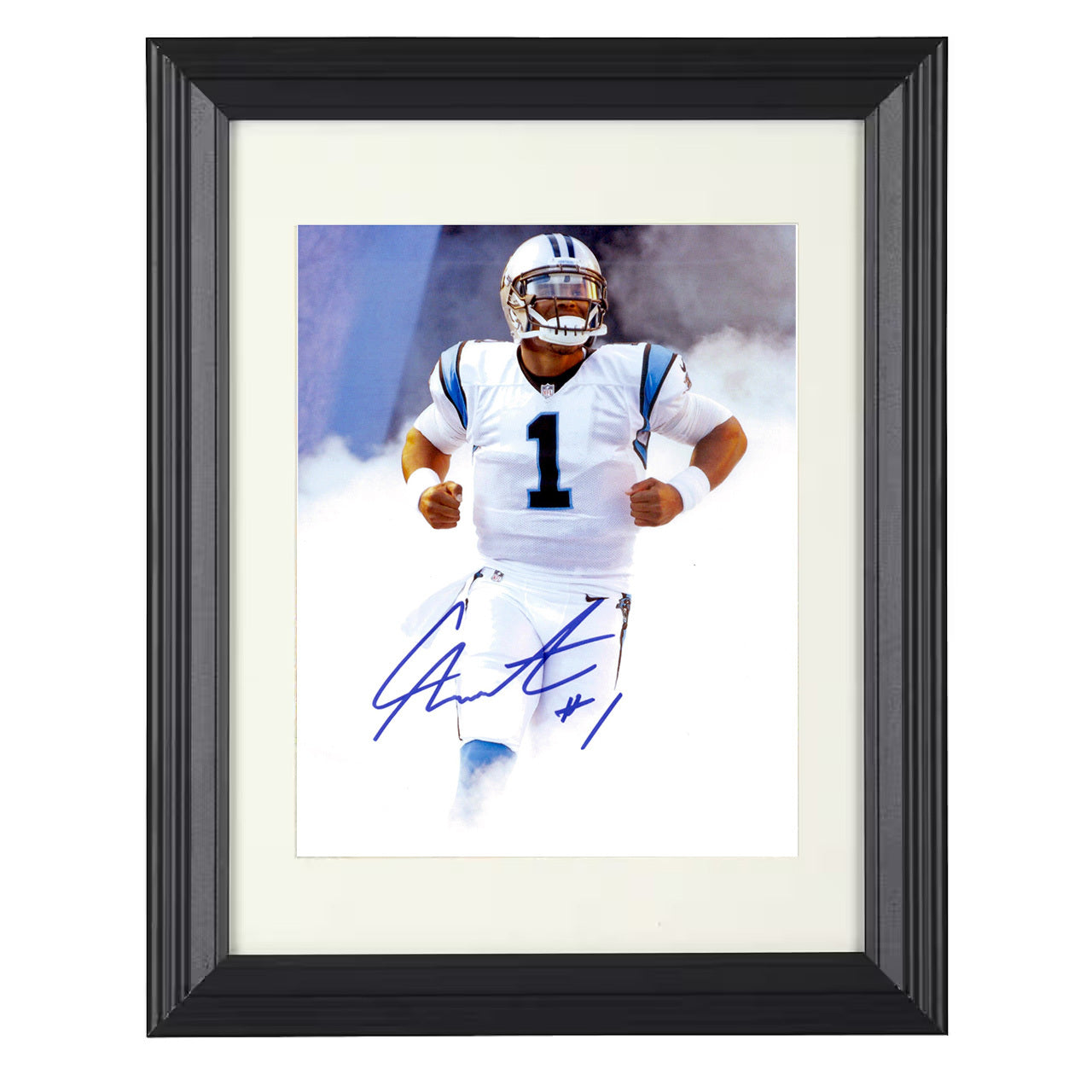 Cam Newton – Carolina Superman Entrance Celebration – 8x10 black beveled framed football wall art