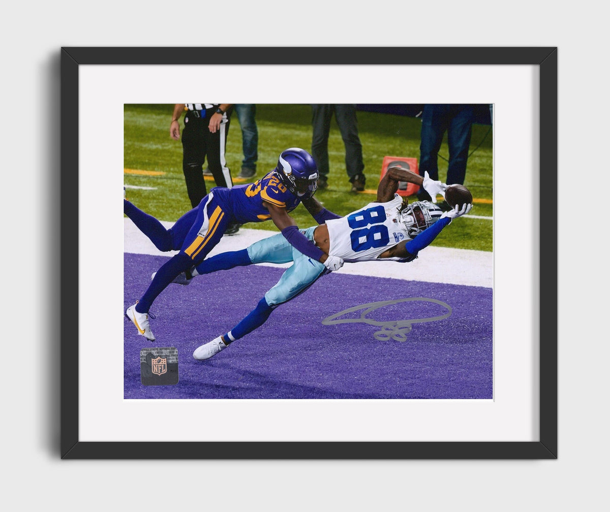 CeeDee Lamb - Dallas Football Receiver Diving End Zone Catch - Vintage Football Wall Art - Football Framed Print