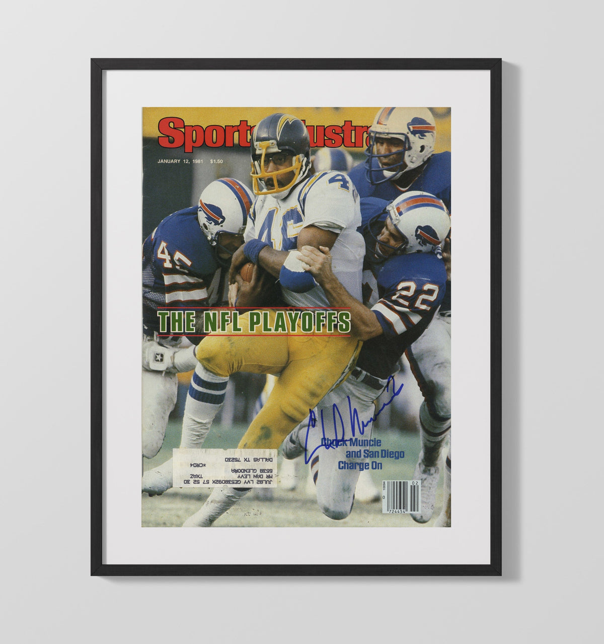 Chuck Muncie - San Diego Football Playoff Tackle vs Buffalo 1981 SI Cover - Vintage Football Wall Art - Football Framed Print
