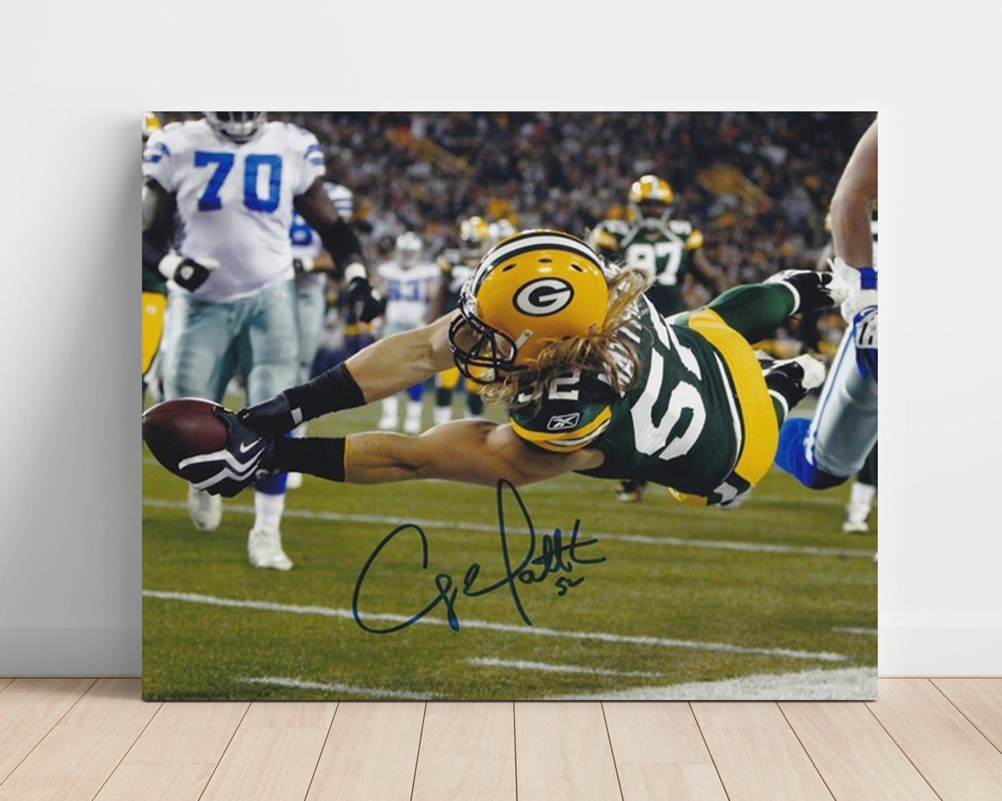 Clay Matthews - Green Bay Football Diving Touchdown Return Football Wall Art - football wall art print