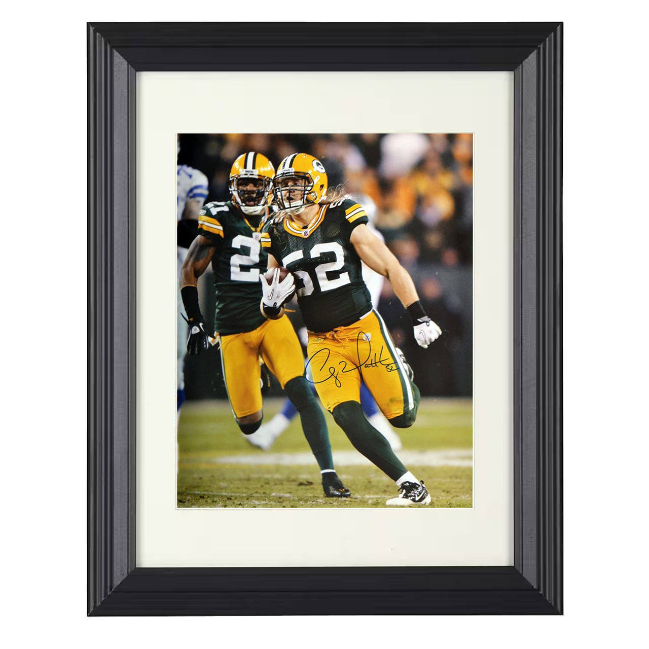 Clay Matthews – Green Bay Defense Return Run – 8x10 black beveled framed football wall art