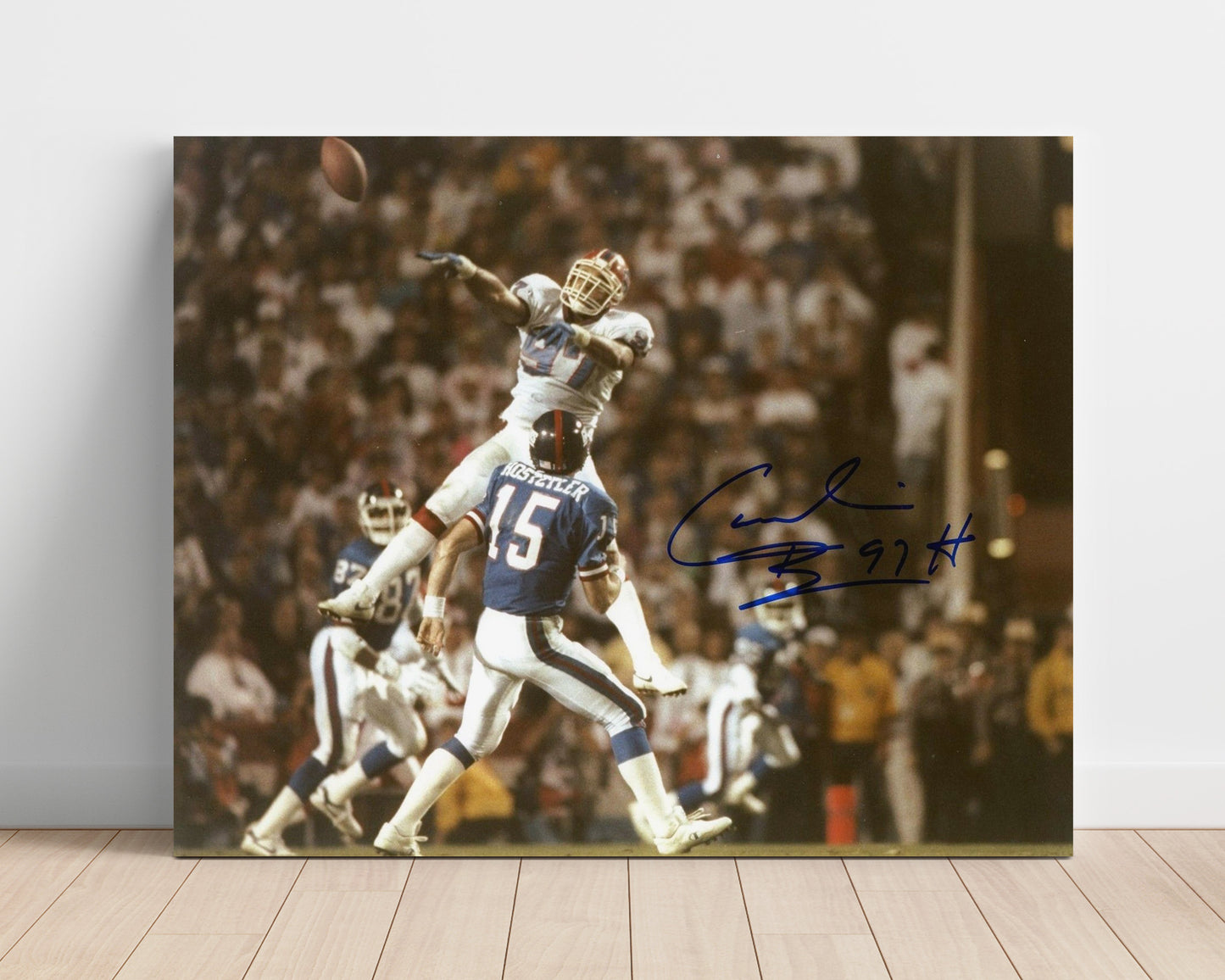 Cornelius Bennett - Buffalo Football Leaping Pass Block Football Wall Art - football wall art print