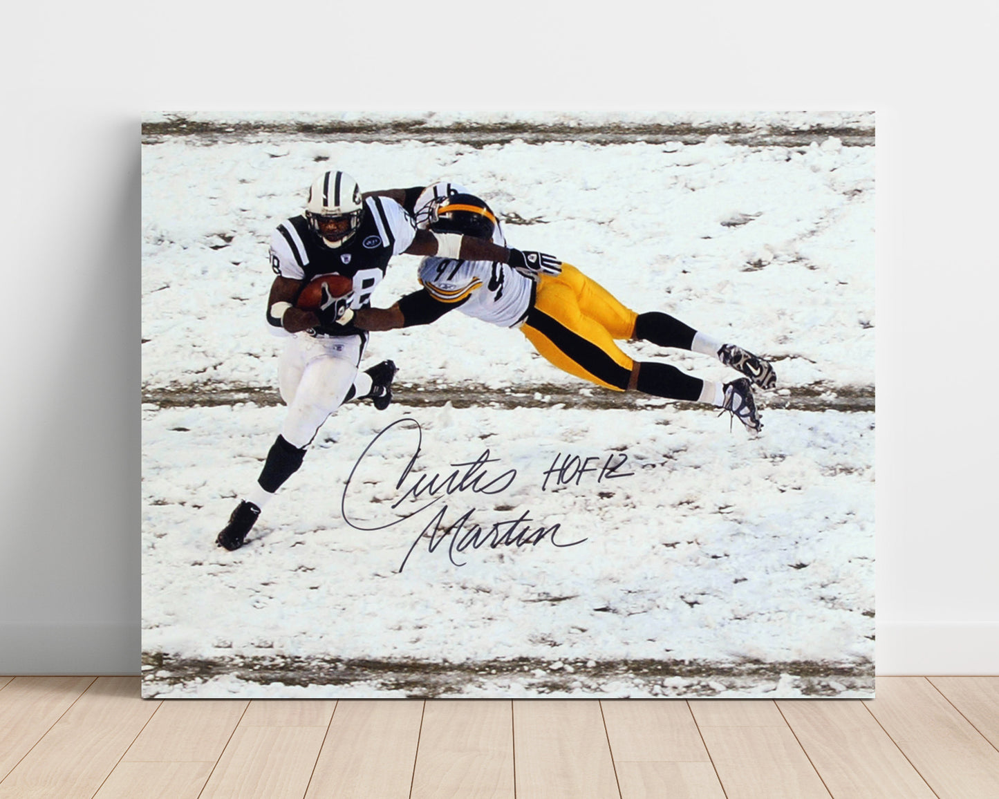 Curtis Martin New York Snow Game Breakaway Run Football Wall Art Unframed 8x10 in Plastic Sleeve wall art print - Football decor